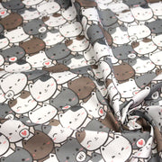 Tissu cotonnade KAWAII aux chats japonais blancs et gris - OEKO - TEX - tissuspipi.com