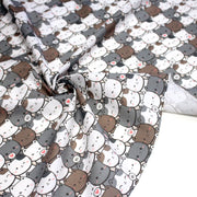 Tissu cotonnade KAWAII aux chats japonais blancs et gris - OEKO - TEX - tissuspipi.com