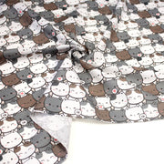 Tissu cotonnade KAWAII aux chats japonais blancs et gris - OEKO - TEX - tissuspipi.com