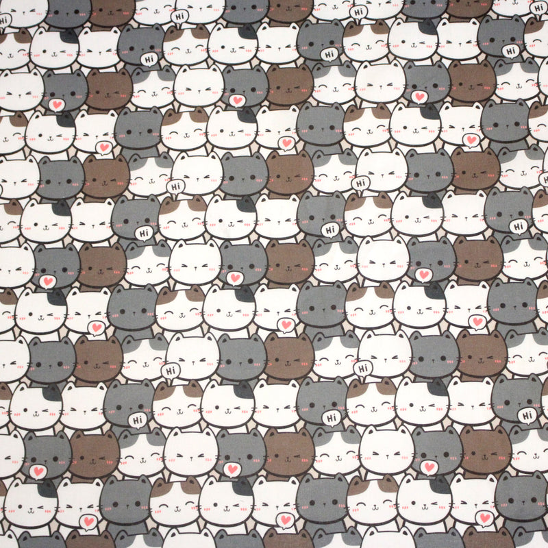 Tissu cotonnade KAWAII aux chats japonais blancs et gris - OEKO - TEX - tissuspipi.com