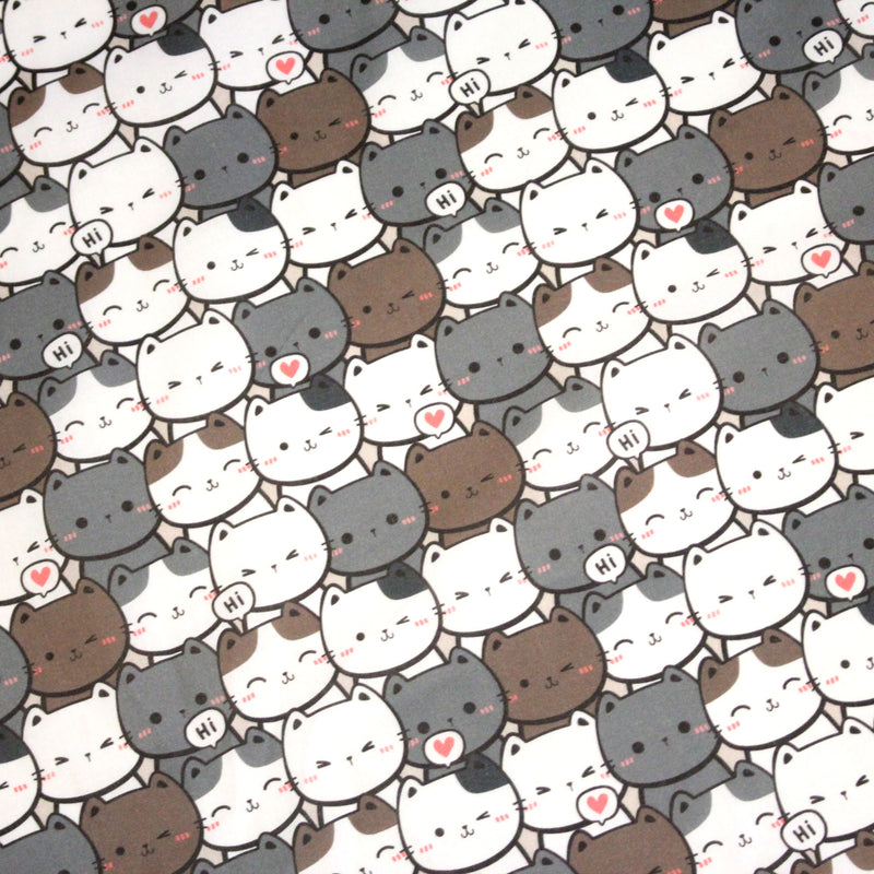 Tissu cotonnade KAWAII aux chats japonais blancs et gris - OEKO - TEX - tissuspipi.com