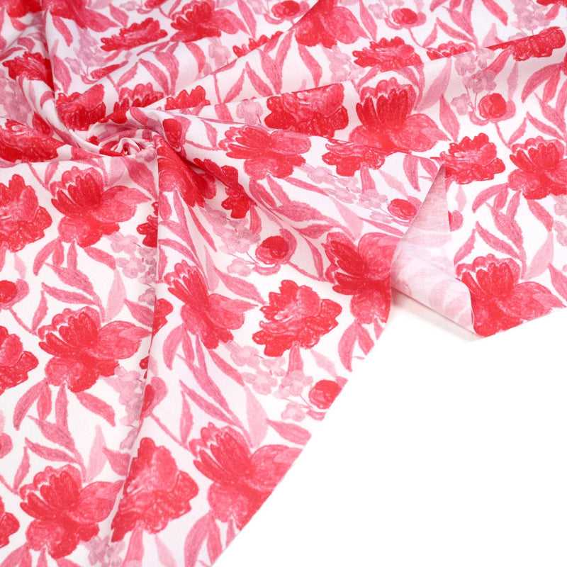 Tissu cotonnade fleurie rose fuchsia - COLLECTION FLEURS AU CRAYON - OEKO - TEX - tissuspipi.com