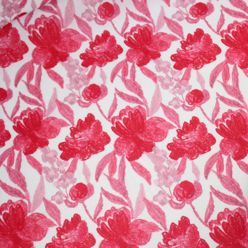 Tissu cotonnade fleurie rose fuchsia - COLLECTION FLEURS AU CRAYON - OEKO - TEX - tissuspipi.com