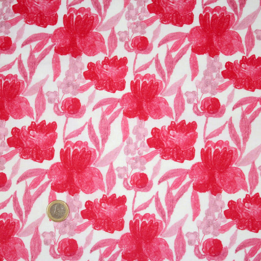 Tissu cotonnade fleurie rose fuchsia - COLLECTION FLEURS AU CRAYON - OEKO - TEX - tissuspipi.com
