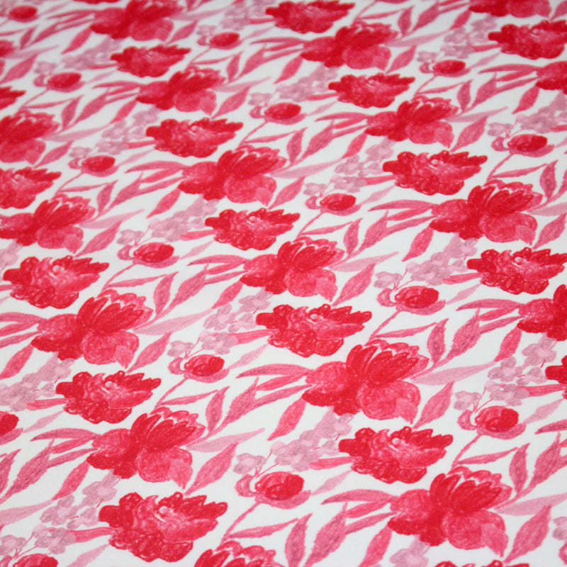 Tissu cotonnade fleurie rose fuchsia - COLLECTION FLEURS AU CRAYON - OEKO - TEX - tissuspipi.com
