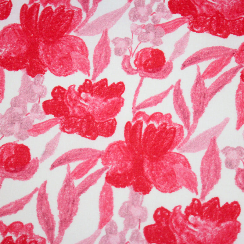Tissu cotonnade fleurie rose fuchsia - COLLECTION FLEURS AU CRAYON - OEKO - TEX - tissuspipi.com