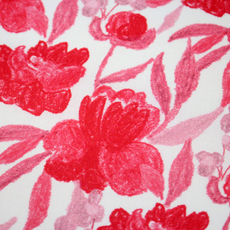 Tissu cotonnade fleurie rose fuchsia - COLLECTION FLEURS AU CRAYON - OEKO - TEX - tissuspipi.com