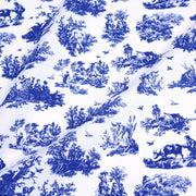Tissu popeline de coton OBER - Toile de Jouy traditionnelle, fond blanc & motif bleu roi - tissuspipi.com