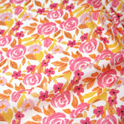 Tissu cotonnade fleurie rose jaune et orange - COLLECTION FLEURS AU CRAYON - OEKO - TEX - tissuspipi.com