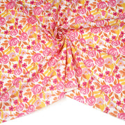 Tissu cotonnade fleurie rose jaune et orange - COLLECTION FLEURS AU CRAYON - OEKO - TEX - tissuspipi.com