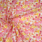 Tissu cotonnade fleurie rose jaune et orange - COLLECTION FLEURS AU CRAYON - OEKO - TEX - tissuspipi.com