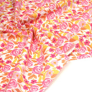 Tissu cotonnade fleurie rose jaune et orange - COLLECTION FLEURS AU CRAYON - OEKO - TEX - tissuspipi.com