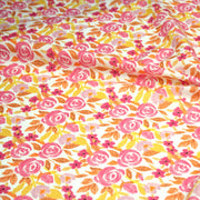 Tissu cotonnade fleurie rose jaune et orange - COLLECTION FLEURS AU CRAYON - OEKO - TEX - tissuspipi.com