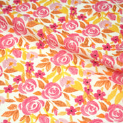 Tissu cotonnade fleurie rose jaune et orange - COLLECTION FLEURS AU CRAYON - OEKO - TEX - tissuspipi.com