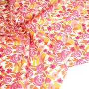 Tissu cotonnade fleurie rose jaune et orange - COLLECTION FLEURS AU CRAYON - OEKO - TEX - tissuspipi.com