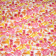 Tissu cotonnade fleurie rose jaune et orange - COLLECTION FLEURS AU CRAYON - OEKO - TEX - tissuspipi.com