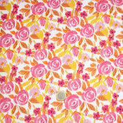 Tissu cotonnade fleurie rose jaune et orange - COLLECTION FLEURS AU CRAYON - OEKO - TEX - tissuspipi.com