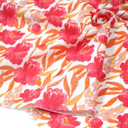 Tissu cotonnade fleurie rose fuchsia et orange safran - COLLECTION FLEURS AU CRAYON - OEKO - TEX - tissuspipi.com