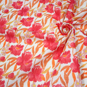 Tissu cotonnade fleurie rose fuchsia et orange safran - COLLECTION FLEURS AU CRAYON - OEKO - TEX - tissuspipi.com
