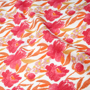 Tissu cotonnade fleurie rose fuchsia et orange safran - COLLECTION FLEURS AU CRAYON - OEKO - TEX - tissuspipi.com