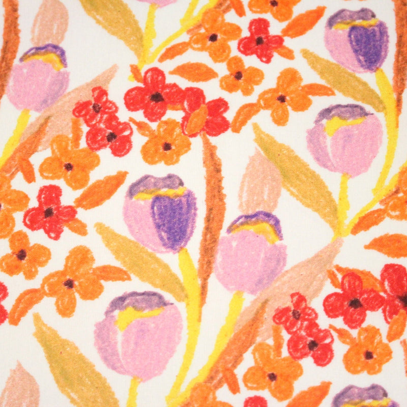 Tissu cotonnade fleurie rose, jaune, rouge et parme - COLLECTION FLEURS AU CRAYON - OEKO - TEX - tissuspipi.com