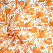 Tissu cotonnade fleurie orange safran - COLLECTION FLEURS AU CRAYON - OEKO - TEX - tissuspipi.com
