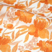 Tissu cotonnade fleurie orange safran - COLLECTION FLEURS AU CRAYON - OEKO - TEX - tissuspipi.com