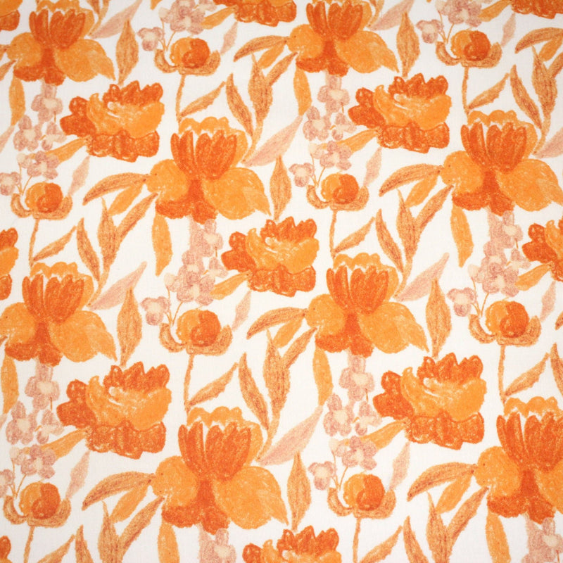 Tissu cotonnade fleurie orange safran - COLLECTION FLEURS AU CRAYON - OEKO - TEX - tissuspipi.com