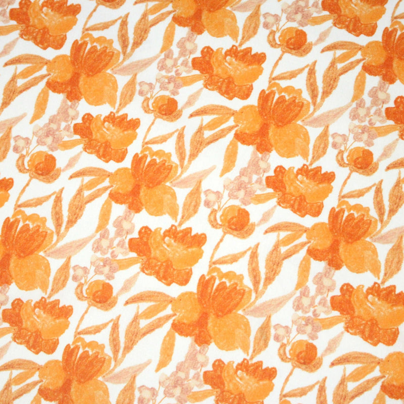Tissu cotonnade fleurie orange safran - COLLECTION FLEURS AU CRAYON - OEKO - TEX - tissuspipi.com