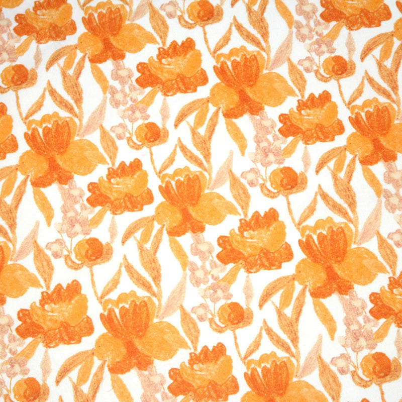 Tissu cotonnade fleurie orange safran - COLLECTION FLEURS AU CRAYON - OEKO - TEX - tissuspipi.com