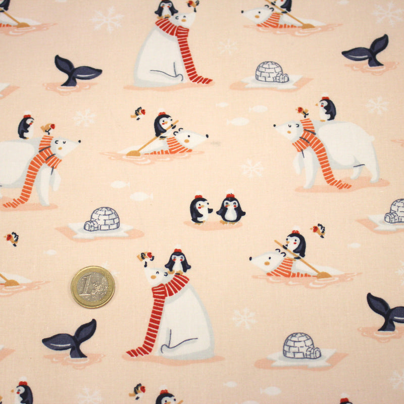 Tissu cotonnade OURS & BANQUISE, ours pingouins et igloos - OEKO - TEX STANDARD 100 - tissuspipi.com