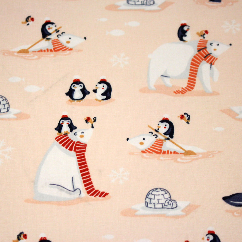 Tissu cotonnade OURS & BANQUISE, ours pingouins et igloos - OEKO - TEX STANDARD 100 - tissuspipi.com