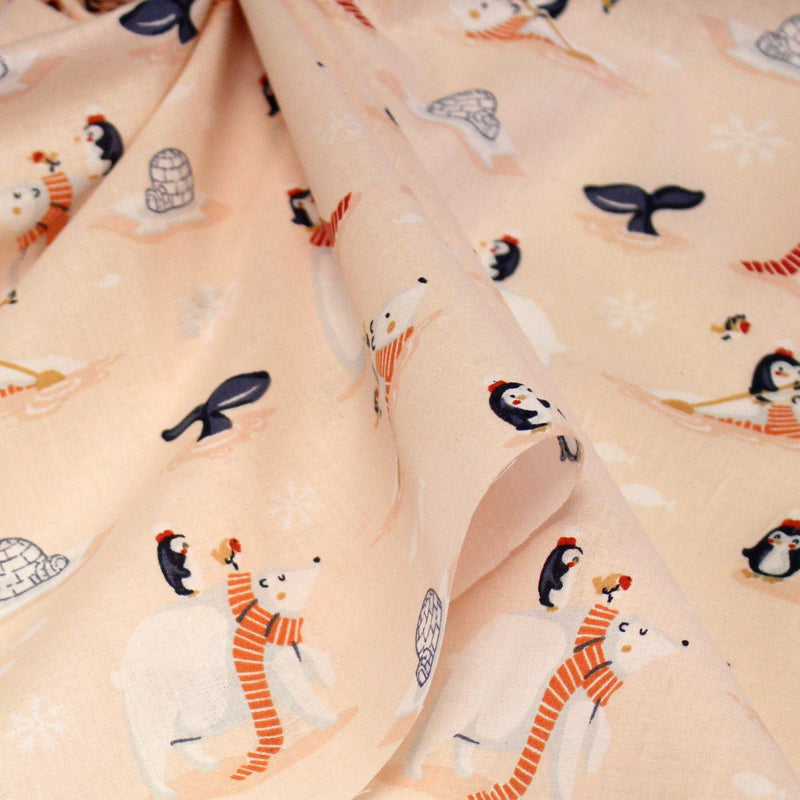 Tissu cotonnade OURS & BANQUISE, ours pingouins et igloos - OEKO - TEX STANDARD 100 - tissuspipi.com