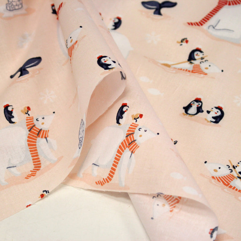 Tissu cotonnade OURS & BANQUISE, ours pingouins et igloos - OEKO - TEX STANDARD 100 - tissuspipi.com