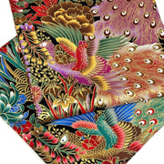 Tissu coton motif japonais aux paons dorés, tons bleus & rouges ou mauves & rouge - COLLECTION JAPON DORÉ - tissuspipi.com