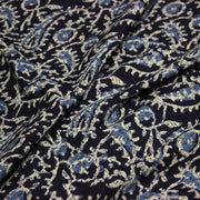 Tissu coton fin imprimé INDIENNES, bleu marine aux fleurs traditionnelles bleues et écrues - STANDARD 100 OEKO - TEX - tissuspipi.com