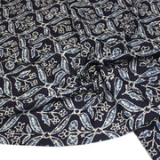 Tissu coton fin imprimé INDIENNES, bleu marine aux fleurs traditionnelles géométriques bleues et écrues - STANDARD 100 OEKO - TEX - tissuspipi.com