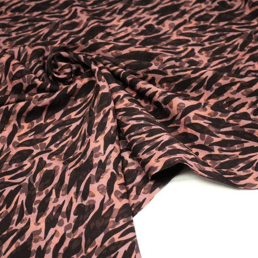 Tissu Viscose fluide marron tons chauds, motif zèbre et léopard, ZOMALIA - STANDARD 100 OEKO - TEX - tissuspipi.com