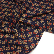 Tissu coton fin imprimé INDIENNES, marine aux fleurs traditionnelles rouge ocre et bleu - STANDARD 100 OEKO - TEX - tissuspipi.com