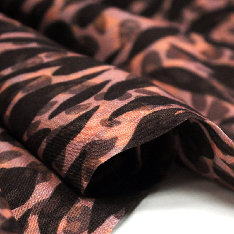 Tissu Viscose fluide marron tons chauds, motif zèbre et léopard, ZOMALIA - STANDARD 100 OEKO - TEX - tissuspipi.com