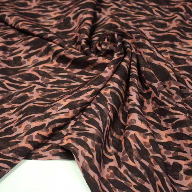 Tissu Viscose fluide marron tons chauds, motif zèbre et léopard, ZOMALIA - STANDARD 100 OEKO - TEX - tissuspipi.com