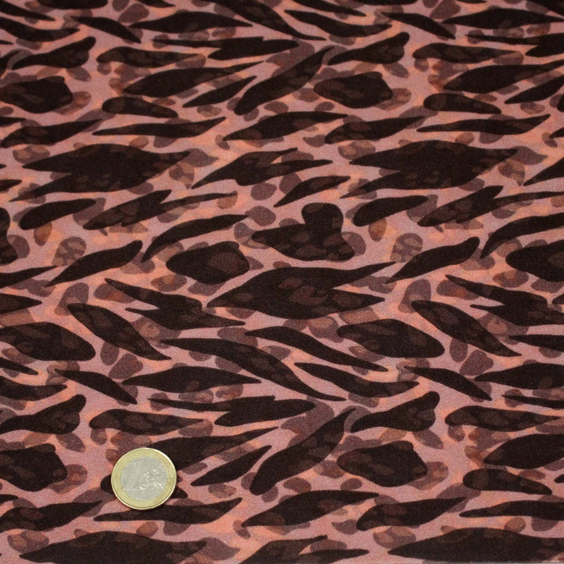 Tissu Viscose fluide marron tons chauds, motif zèbre et léopard, ZOMALIA - STANDARD 100 OEKO - TEX - tissuspipi.com