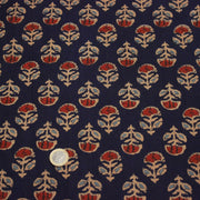 Tissu coton fin imprimé INDIENNES, marine aux fleurs traditionnelles rouge ocre et bleu - STANDARD 100 OEKO - TEX - tissuspipi.com
