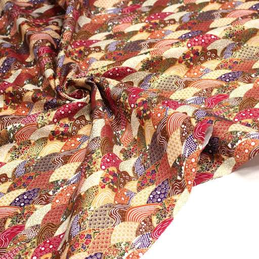 Tissu cotonnade aux écailles, éventails et motifs japonais multicolores - COLLECTION JAPON DORÉ - tissuspipi.com