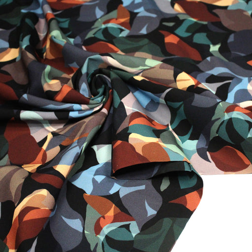 Tissu Viscose fluide aux feuilles entrelacées et multicolores, ANTHEA - STANDARD 100 OEKO - TEX - tissuspipi.com