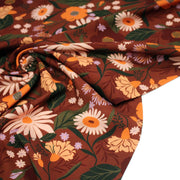 Tissu Viscose fluide marron, fleurs d'automne oranges & roses, MORICETTE - STANDARD 100 OEKO - TEX - tissuspipi.com