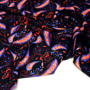 Tissu Viscose fluide noir, motifs cachemire rouge et bleus modernes, NINI - STANDARD 100 OEKO - TEX - tissuspipi.com