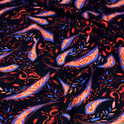 Tissu Viscose fluide noir, motifs cachemire rouge et bleus modernes, NINI - STANDARD 100 OEKO - TEX - tissuspipi.com