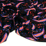 Tissu Viscose fluide noir, motifs cachemire rouge et bleus modernes, NINI - STANDARD 100 OEKO - TEX - tissuspipi.com