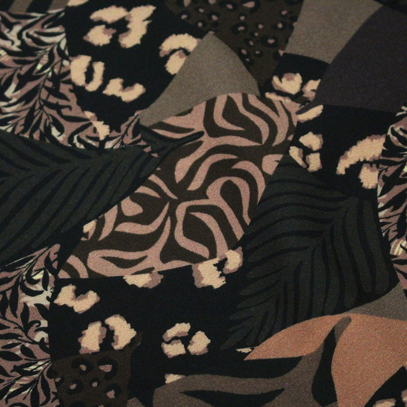 Tissu Viscose fluide motifs géométriques, taupe, noir et chocolat, KAROO - STANDARD 100 OEKO - TEX - tissuspipi.com